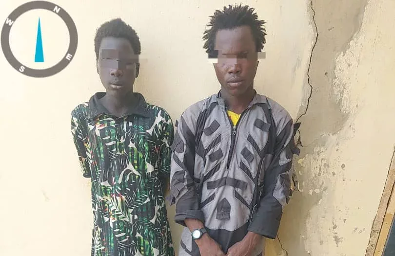 Two Boko Haram bomb makers, Abubakar Mohammed and Bana Modu, surrender to troops of the Multinational Joint Task Force in Borno State