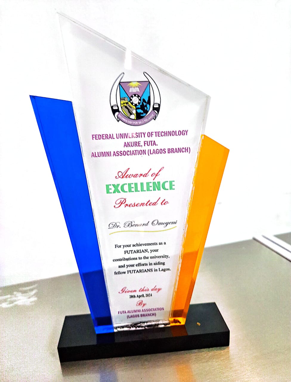 Dr Benard Omoyeni's award