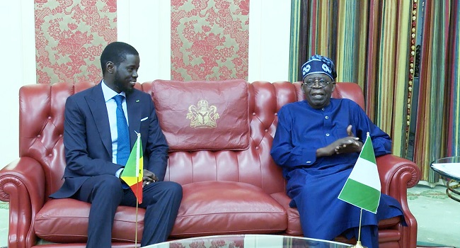 President Bola Ahmed Tinubu on Thursday received President Bassirou Diomaye Faye of Senegal at Aso Rock Presidential Villa Abuja.