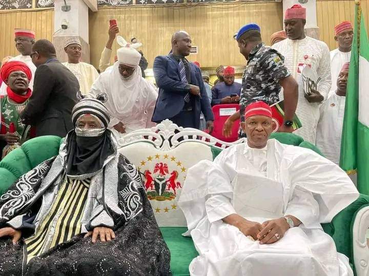 Khalifa Muhammad Sanusi 11 with Governor Abba Kabir Yusuf at Africa House, Government House, Kano, on Friday awaiting his installation as the 16 Emir of Kano.
