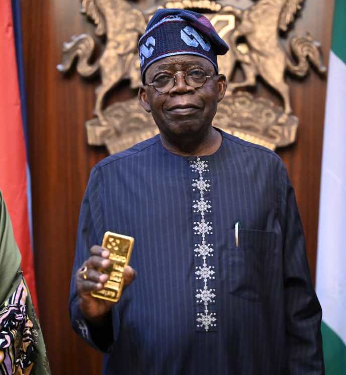 Moment Alake presented gold bars to Tinubu in Abuja