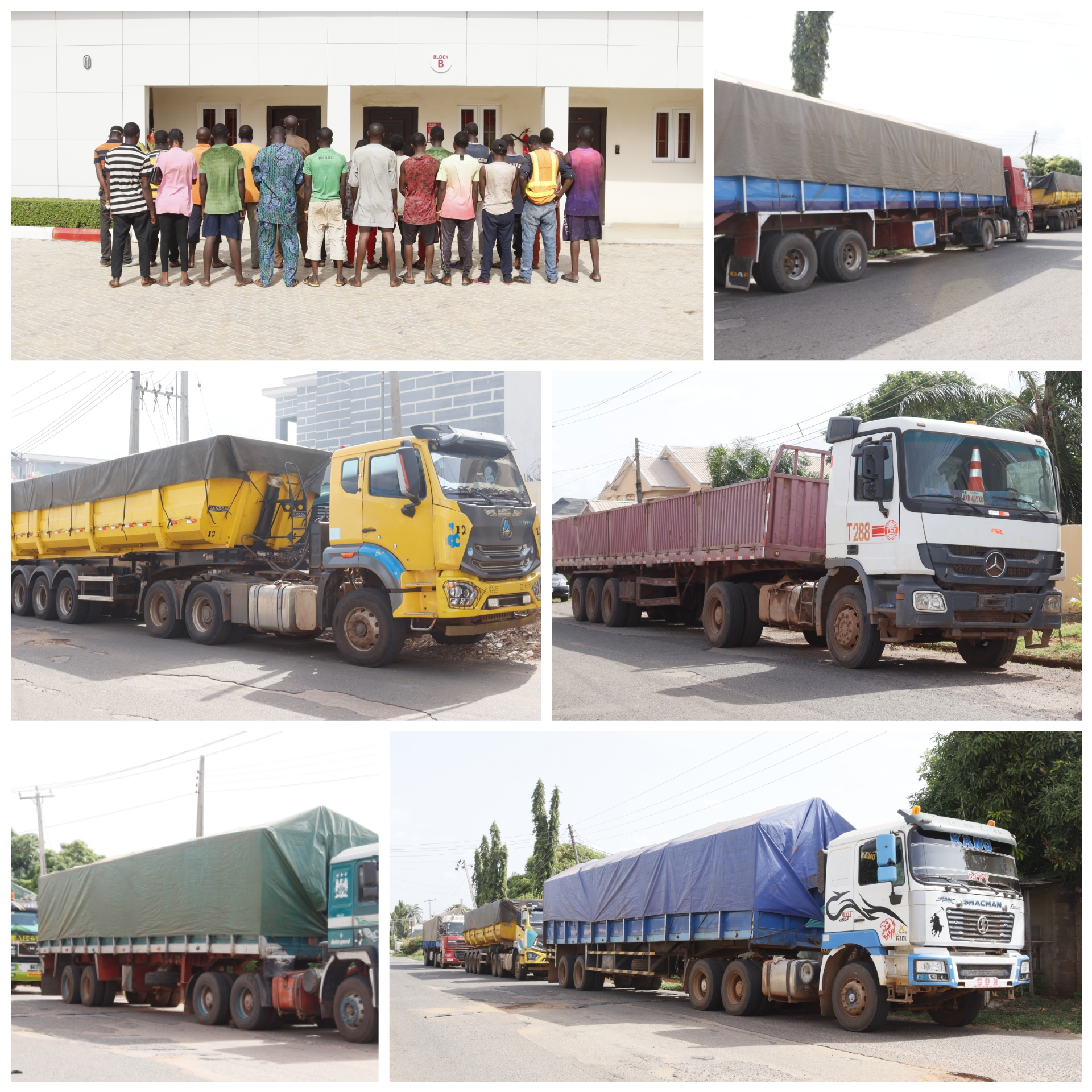 EFCC operatives apprehend 11 people suspected to be involved illegal mining with 8 truckloads of assorted minerals in Ilorin, Kwara State
