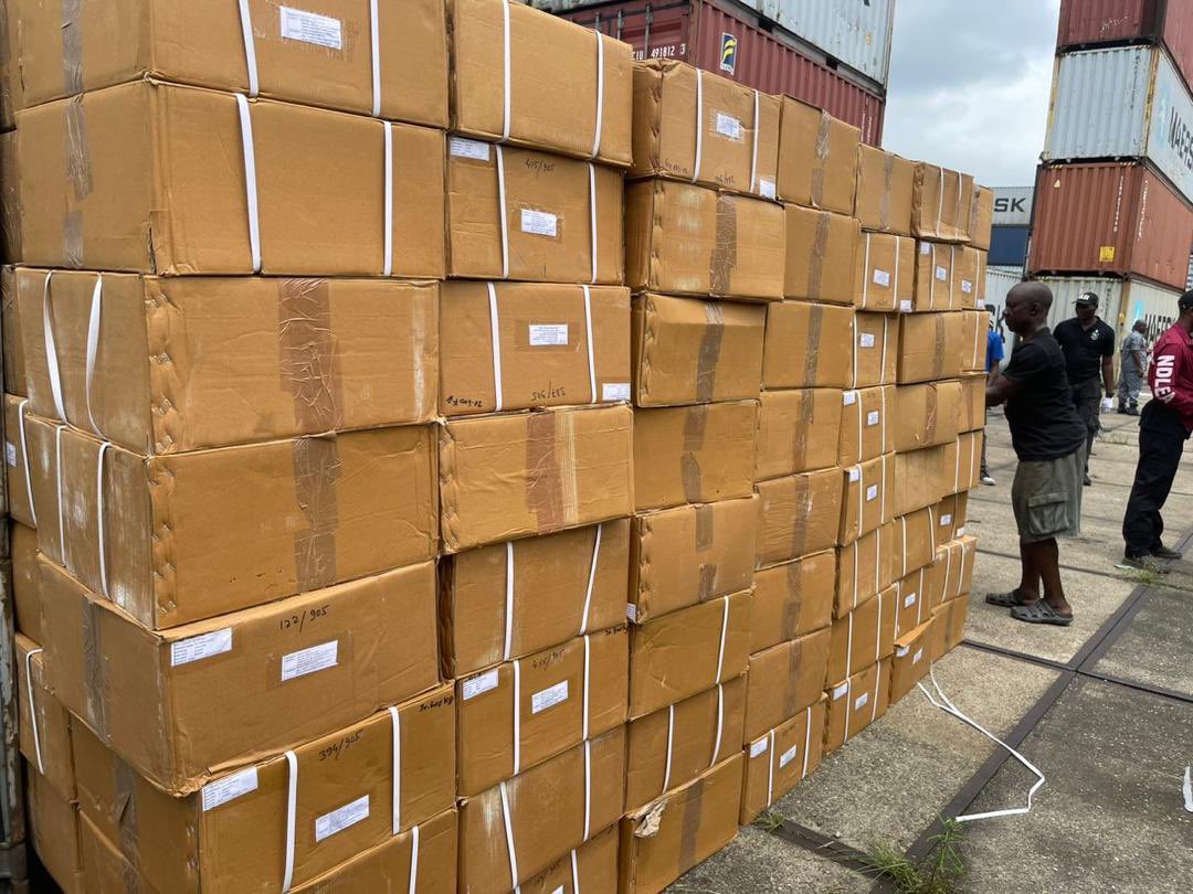 NDLEA operatives intercept 6,125 cartons of codeine syrup worth N7.35bn at the Port Harcourt Ports Complex, Onne, Rivers State.