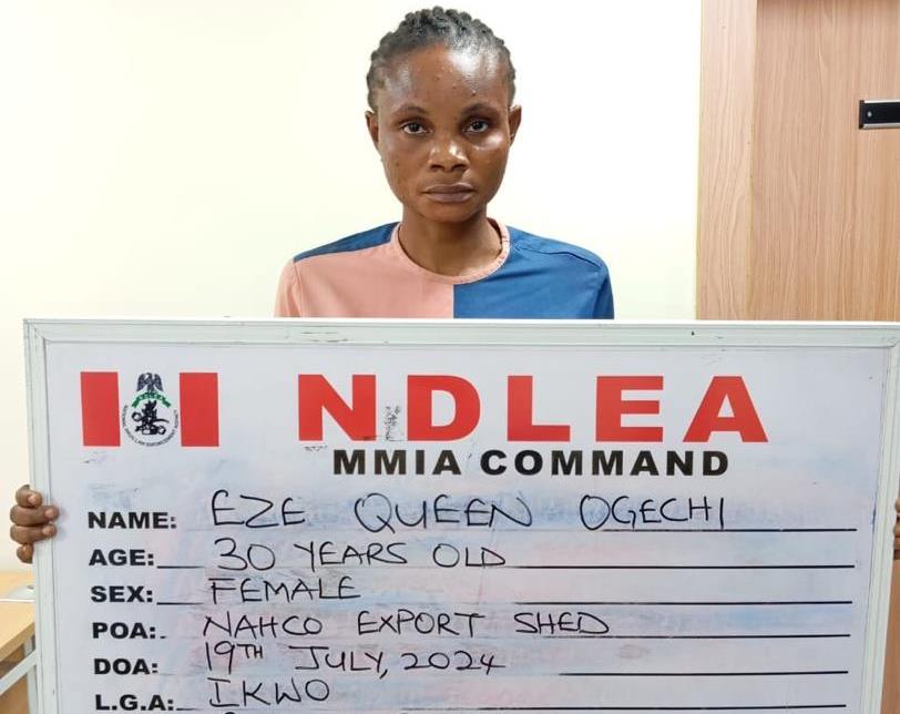 Female drug dealer Eze busted with Cocaine, Loud hidden in bags of leaves enroute Pakistan 