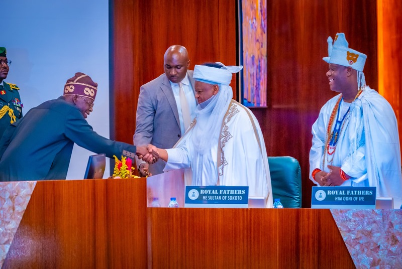 Tinubu meets Ooni, Sultan, says Nigeria's economy on path of recovery