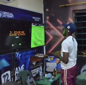 GWR confirms that Nigerian, Oside Oluwole, has broken gaming world record by playing a soccer video game for three days .