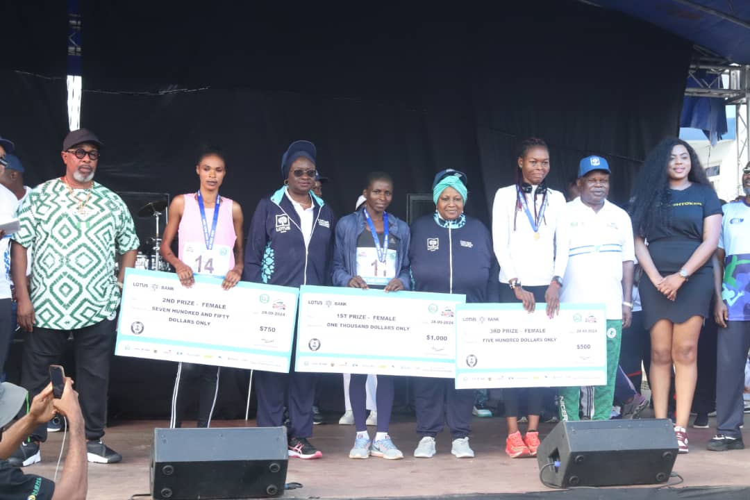 Nigerian athletes win the top positions in the 10 - Kilometre Lotus Bank Marathon race held in Abeokuta, the capital of Ogun State.