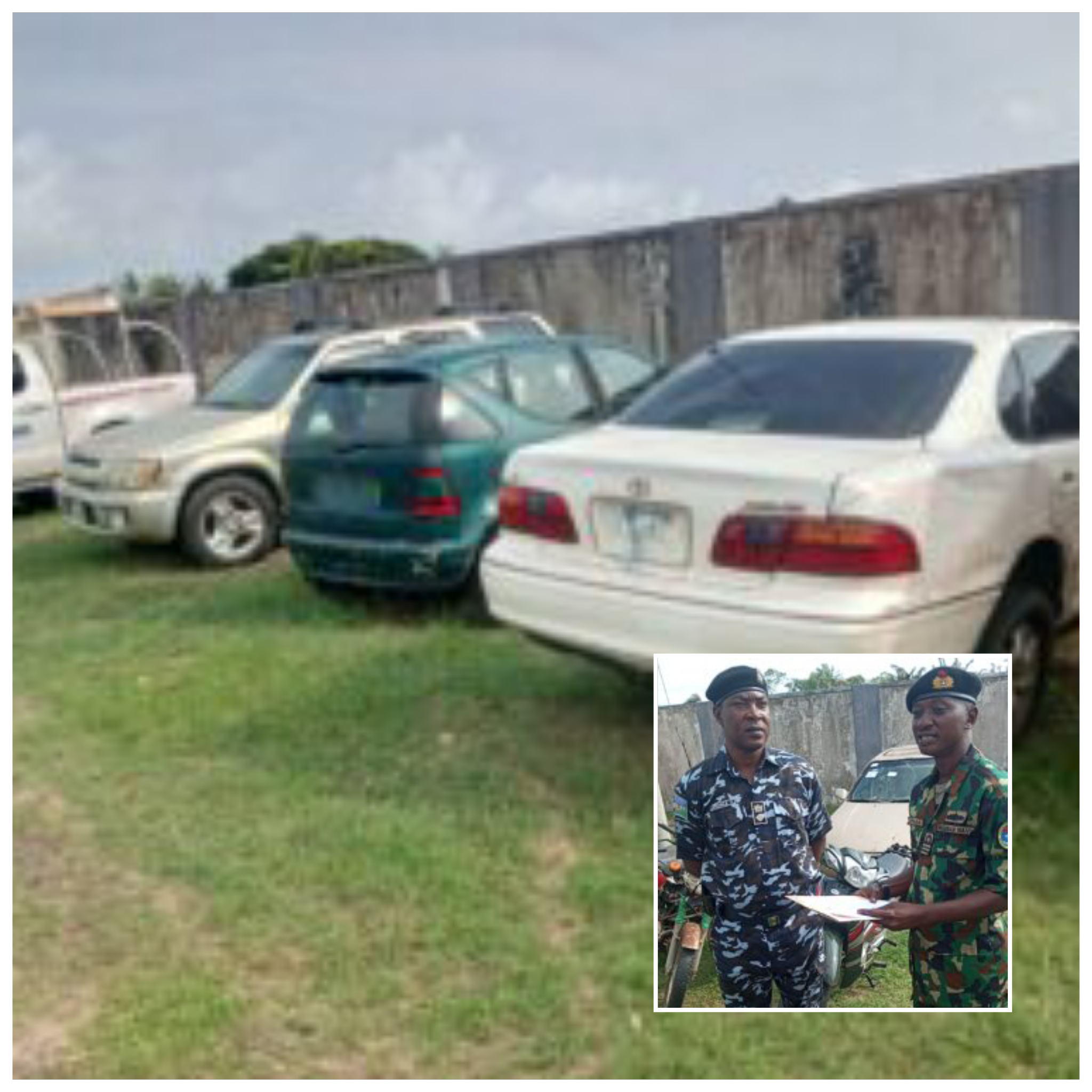 Nigerian Navy hands over vehicles, motorcycles and a tricycle abandoned by smugglers fearing arrest in Badagry, Lagos State to the police.