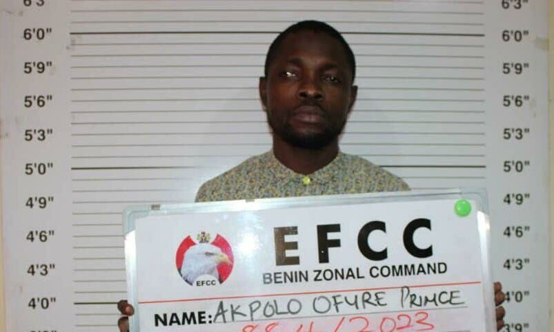 Court sentences Ofure Prince Akpolo to three years imprisonment over involvement in $22,297.97 internet fraud in Benin, Edo State.