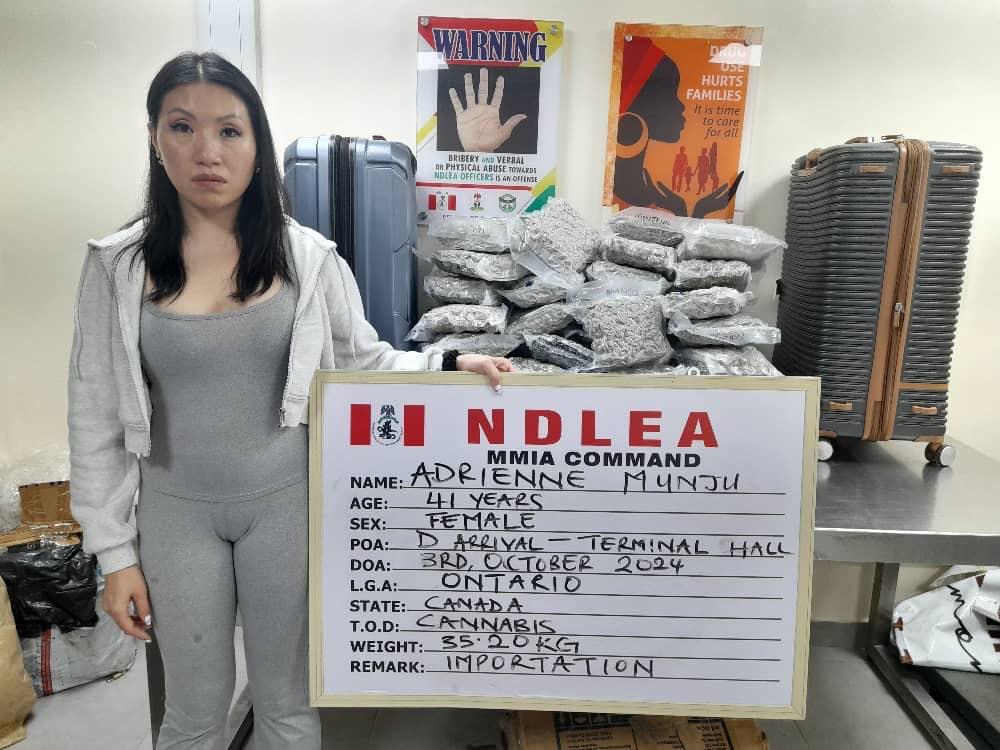 Drug bust: NDLEA nets Canadian woman Munju with 35kg ‘Canadian Loud’ at Lagos Airport
