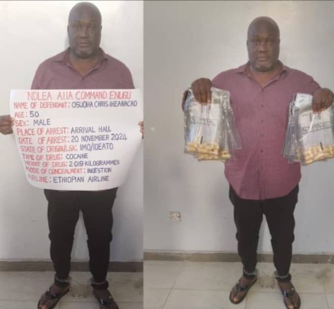 Osuoha Iheanacho arrested at airport after ingesting 90 wraps of cocaine