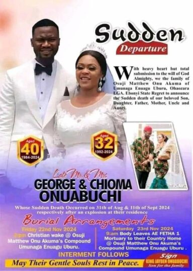 Tears as Patoranking’s sister, husband laid to rest in Ebonyi