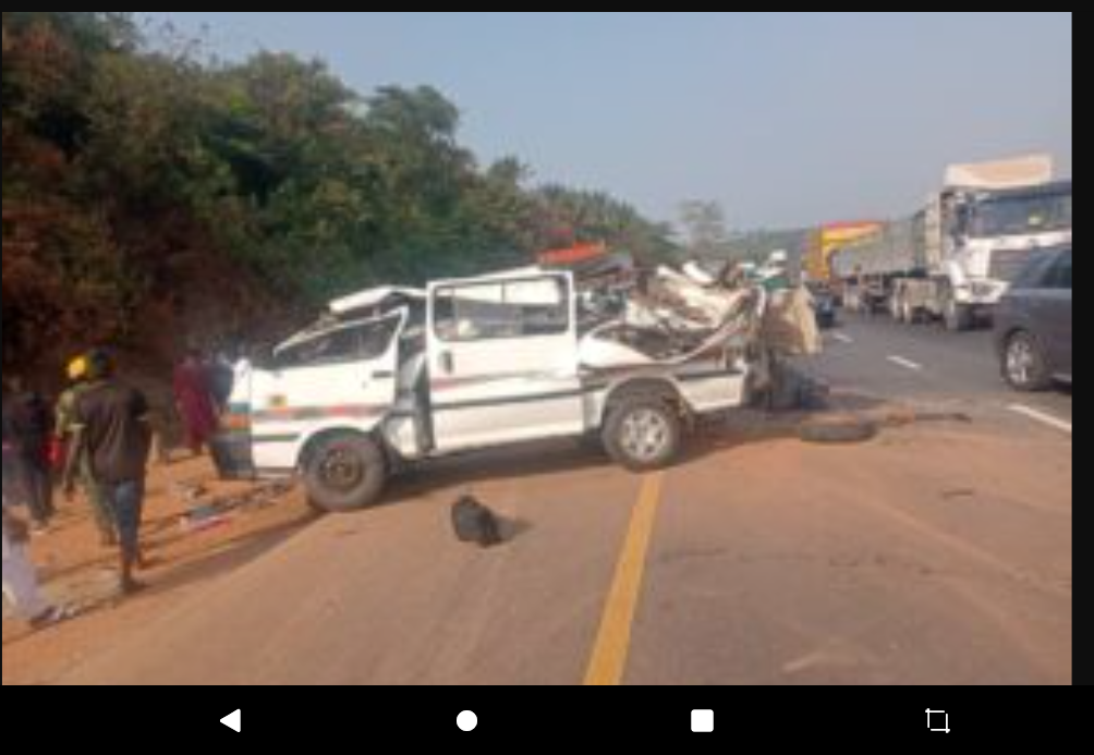 FRSC confirms the death of two people and 15 others injured in a lone accident involving a Toyota Hiace bus on the Lagos-Ibadan expressway.o