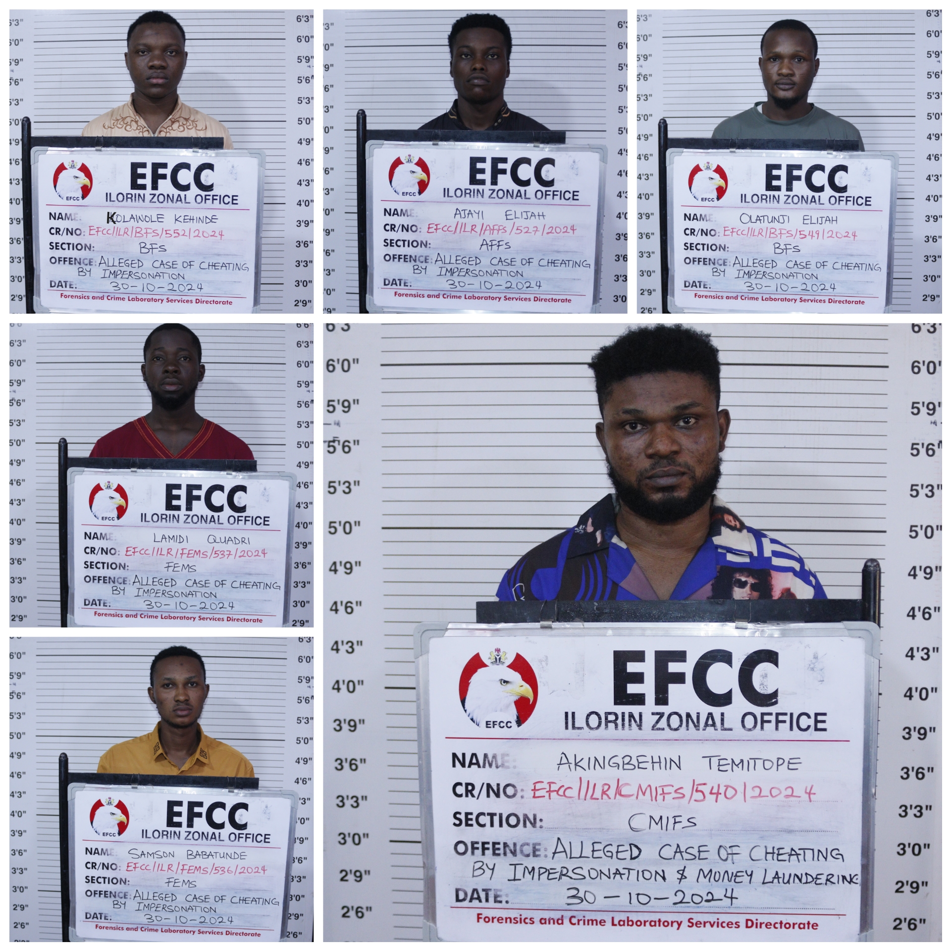 Courts jail six internet fraudsters in Ilorin, after they pleaded guilty to multiple charges slammed against them by the EFCC.