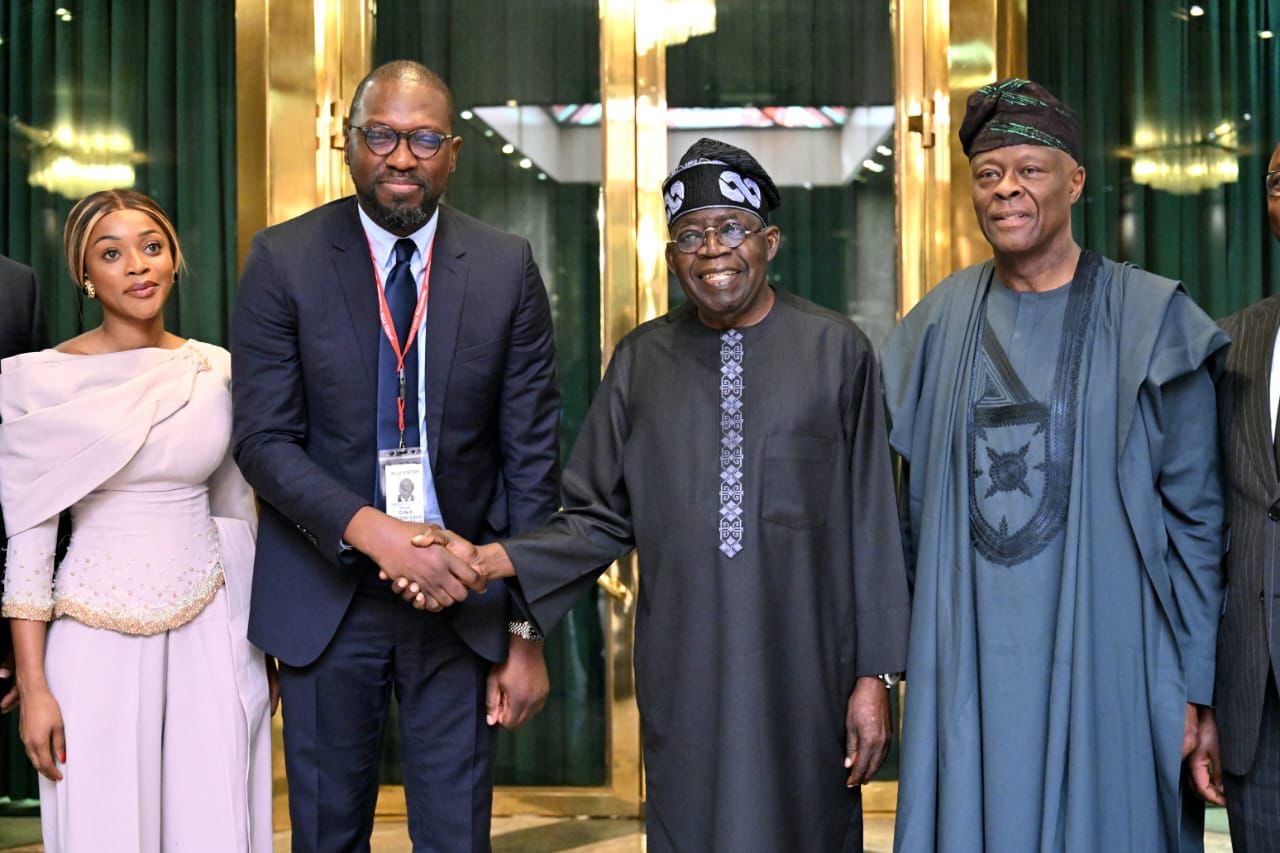 President Bola Ahmed Tinubu, Minister for Finance and Coordinating Minister of the Economy, Mr Wale Edun, Chief Executive Officer Flutterwave, Mr Olugbenga Agoola and CEO Alami Capital, Miss Olu Seun Olufemi-White, after a Meeting at the Presidential Villa Abuja on Saturday 22/ 02/2025.