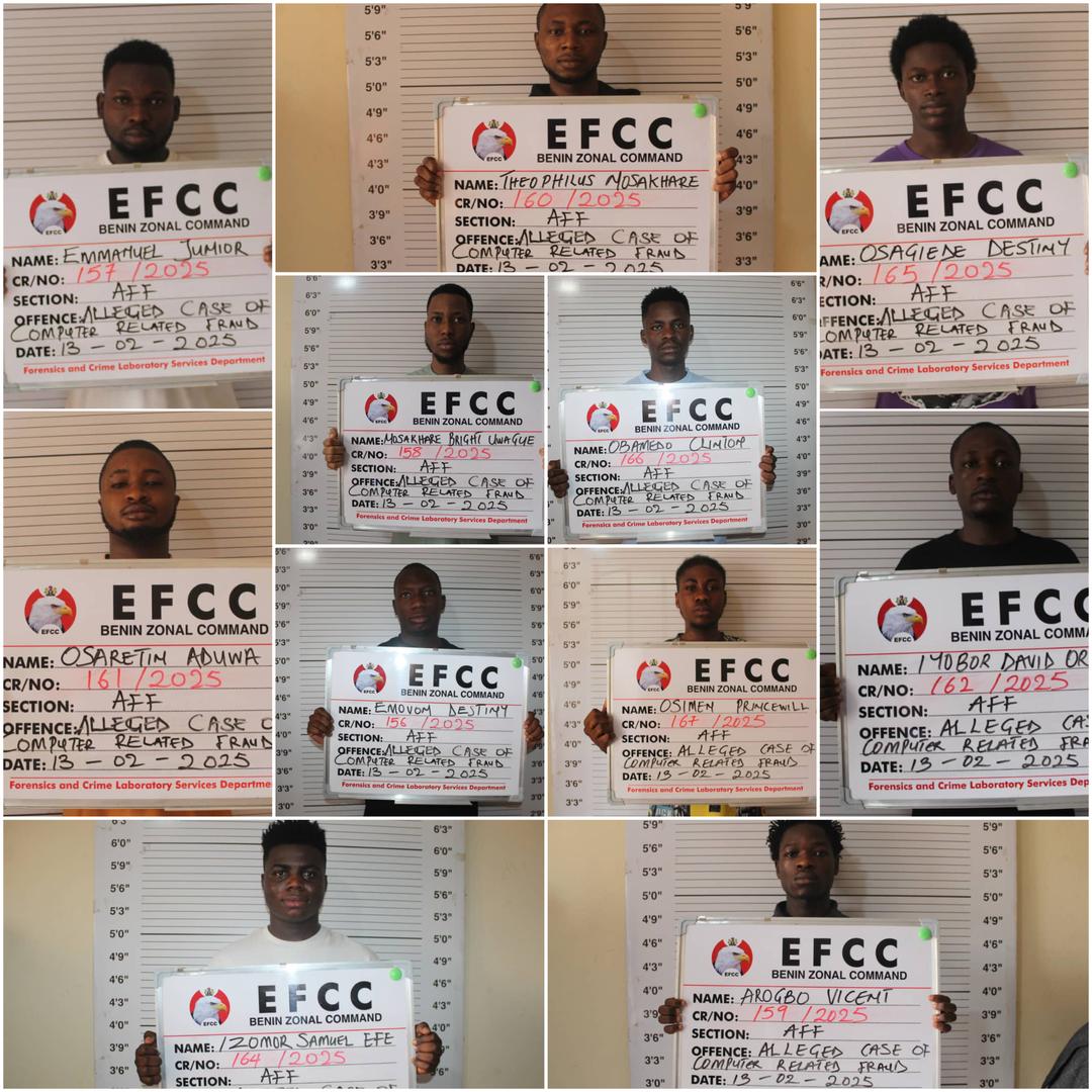 Justice W.I. Aziegbemhin of Edo State High Court, sitting in Benin City convicts ,sentences 11 (eleven) internet fraudsters to jail.