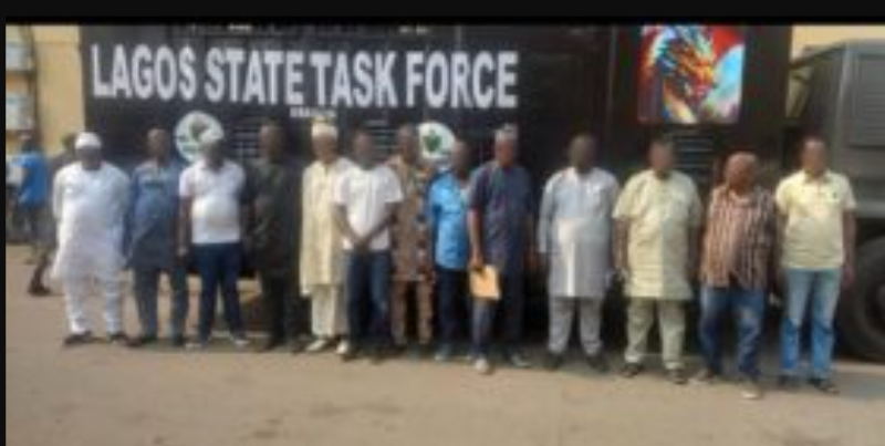 Lagos TaskForce nabs 12 suspected land grabbers allegedly terrorizing occupants of NERDC Road in the Ikeja area of the State