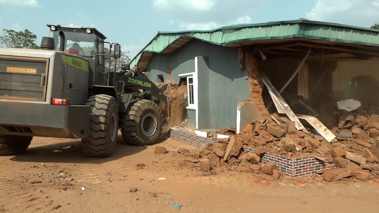 Edo Task Force demolishes property of one Karimu Audu, an alleged informant for kidnappers in Eshioriri-Erah, Owan East LG of the state.