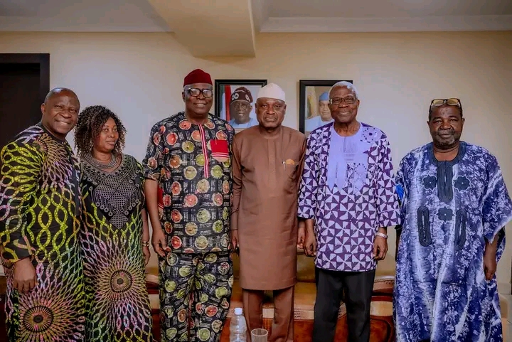 Governor Biodun Oyebanji flanked by Prof. Niyi Osundare, Senator Babafemi Ojudu and Mr. Dele Morakinyo