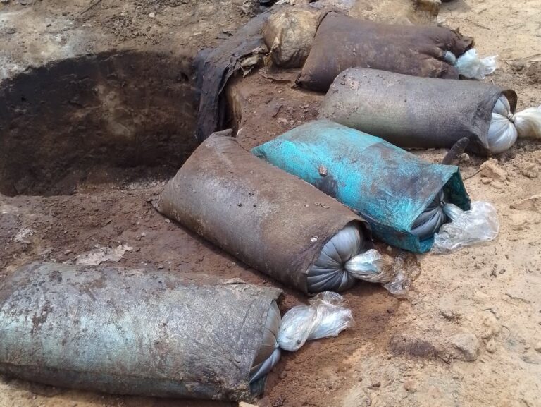 Nigerian Navy deactivates three illegal refining sites at Oteghele in Obodo Omadino community, Warri South- West LGA of Delta State.