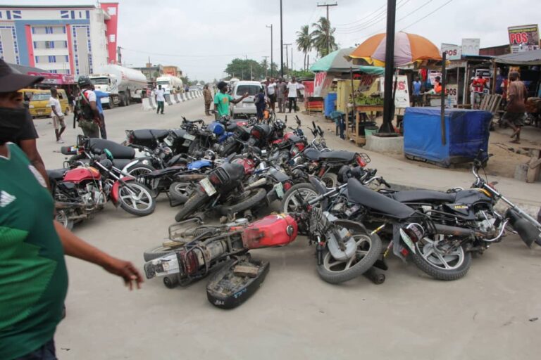 Lagos Taskforce impounds 82 commercial motorcycles, commonly called okadas, during its routine enforcement in parts of the state.