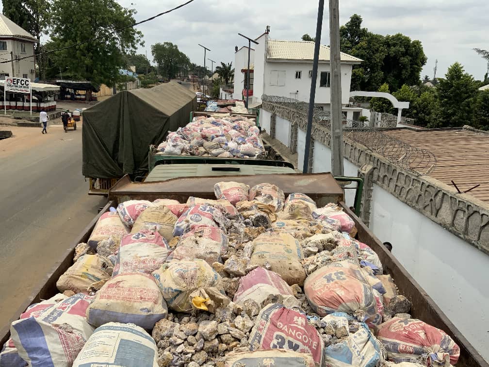 EFCC operatives  intercept  eight trucks conveying suspected illegally mined solid minerals in Katsina-ala Local Govet Area of Benue State. 