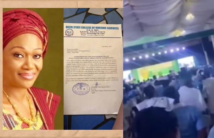 Delta govt stops move to punish Osato Edobor, a student of College of Nursing Sciences Agbor over video of First Lady Oluremi Tinubu visit