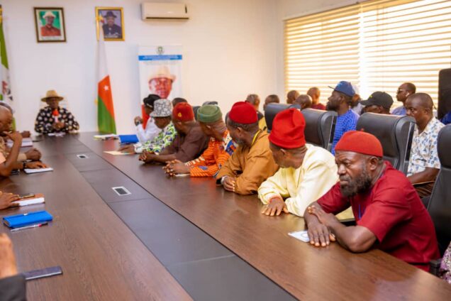 Bayelsa Deputy Gov. Mr Lawrence Ewhrudjakpo in a meeting with leaders and stakeholders of Ohaneze Ndigbo in Yenagoa, on Friday.