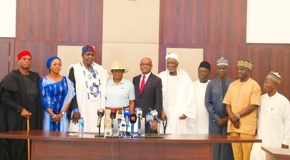 FCT Minister Nyesom Wike inaugurates new Board of Trustees for IBB Golf Club with Justice Monica Dongban-Mensem, President of Appeal Court as chairman.