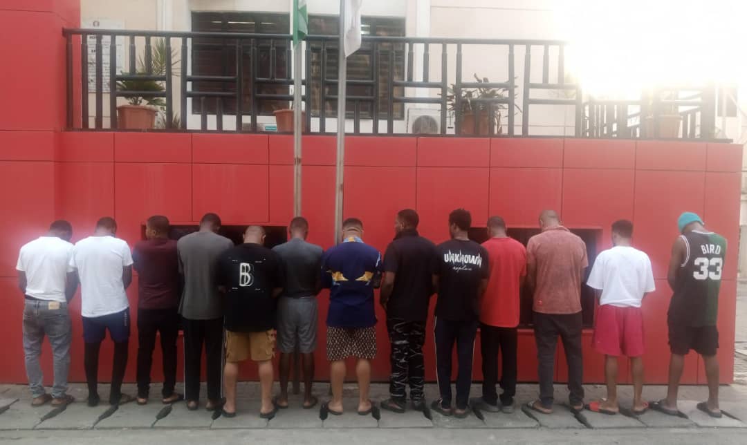 EFCC operatives arrest 13 suspected internet fraudsters in their hideout in Kubwa, a suburb of the Federal Capital Territory, FCT