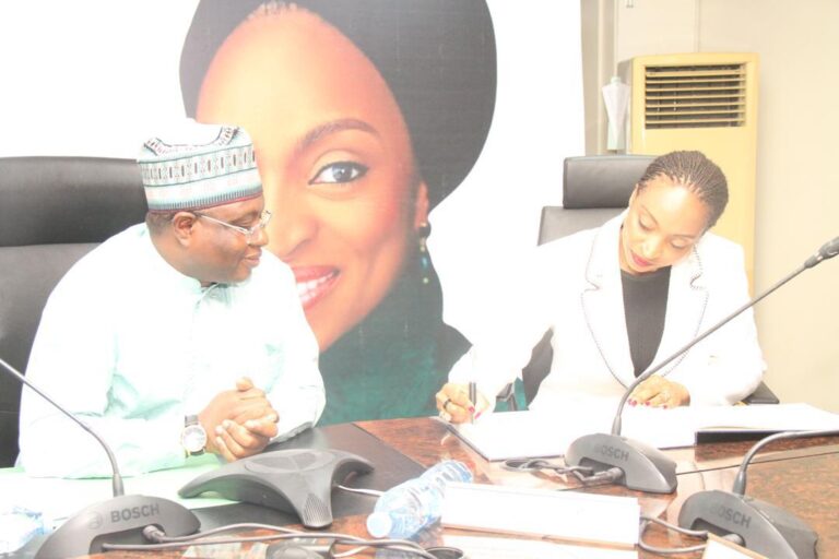 Alhaji Umaru Kwairanga, Chairman, Nigerian Exchange Group with Dr Jumoke Oduwole, Minister of Trade and Investment in Lagos