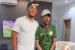 Joshua Aiyenuro, ( T-Jos) who recently completed Guinness World Record for Longest Hairdressing Marathon meets Super Eagles' Odion Ighalo