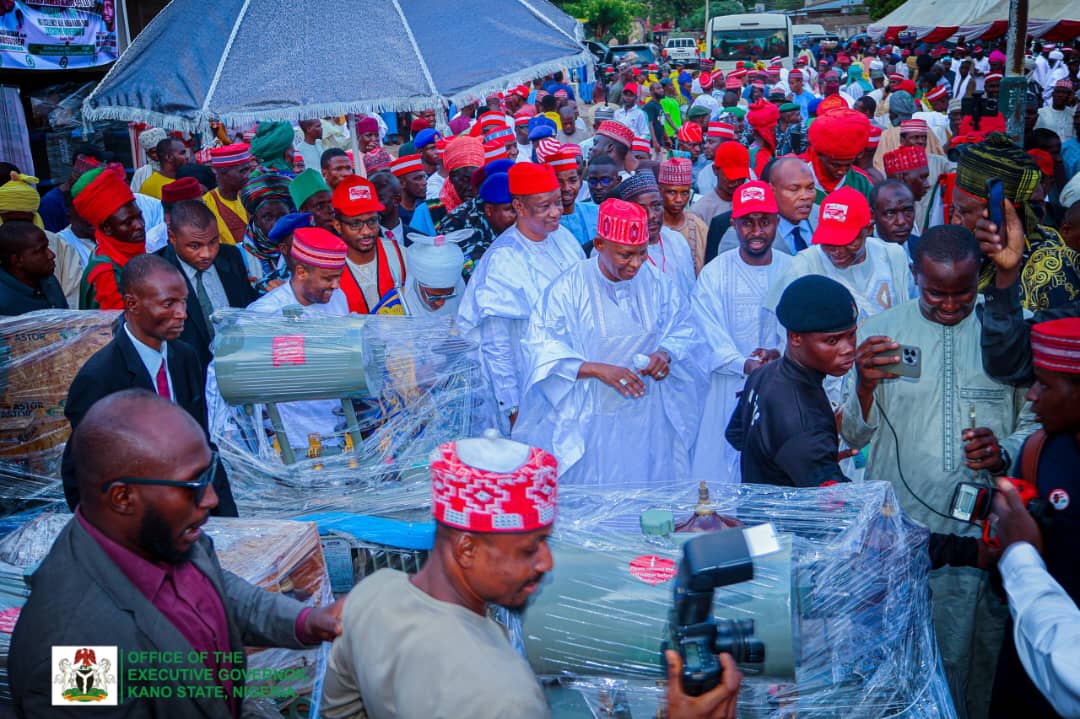 Kano Governor, Engr. Abba Kabir Yusuf distributes 500 transformers to Kano communities to enhance rural electrification.