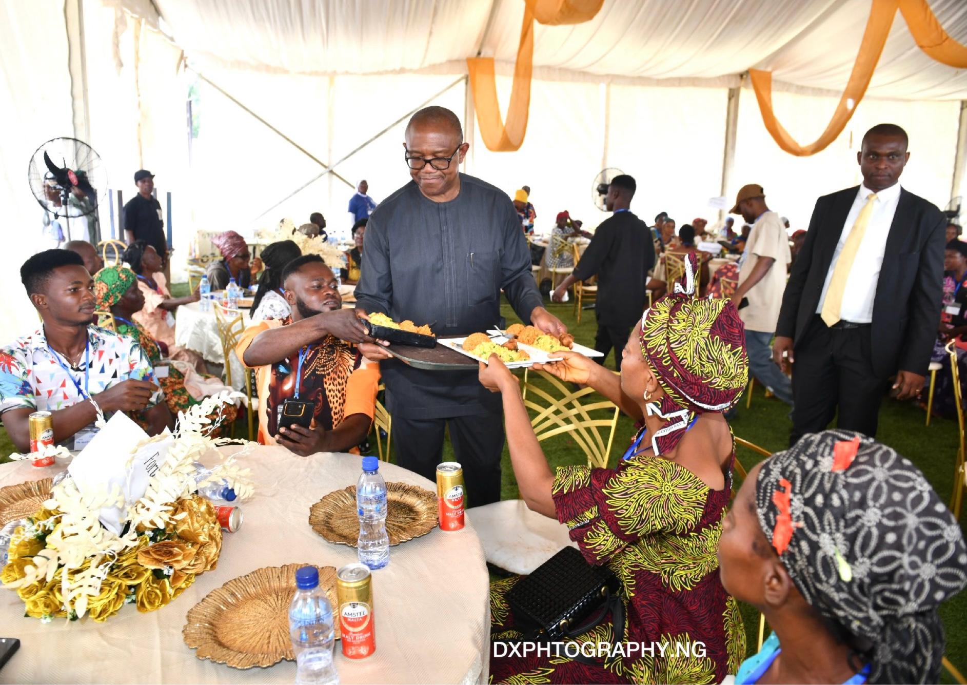 Peter Obi reacts o criticisms that greeted recent viral pictures in which he was seen serving food to people at a social event.