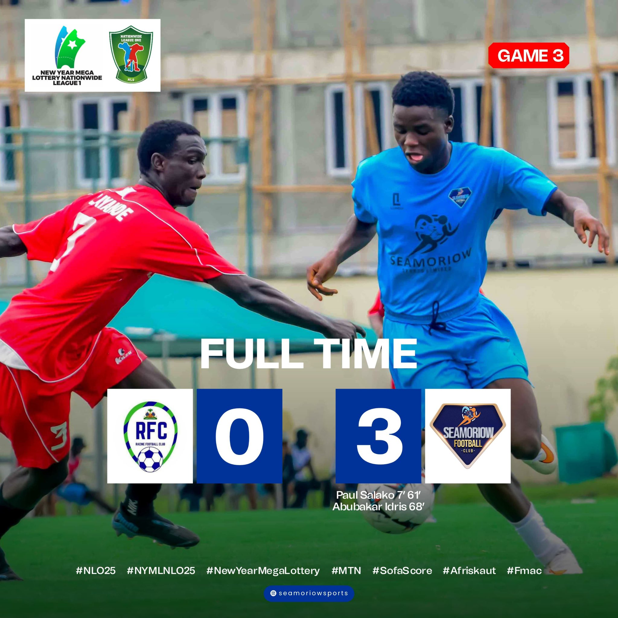 Salako Shines as Seamoriow FC Defeat Racine FC 3–0 in NYML NLO Matchday 3 Encounter