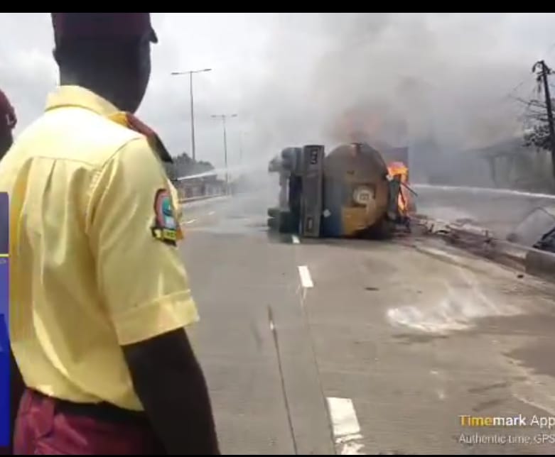 Four trucks burnt as petrol tanker bursts into flames in Lagos