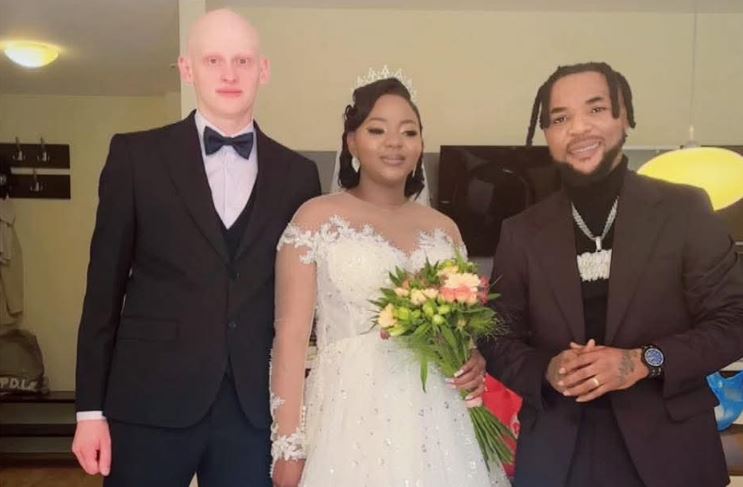 Oritsefemi over the moon as he walks daughter down the aisle in Lithuania