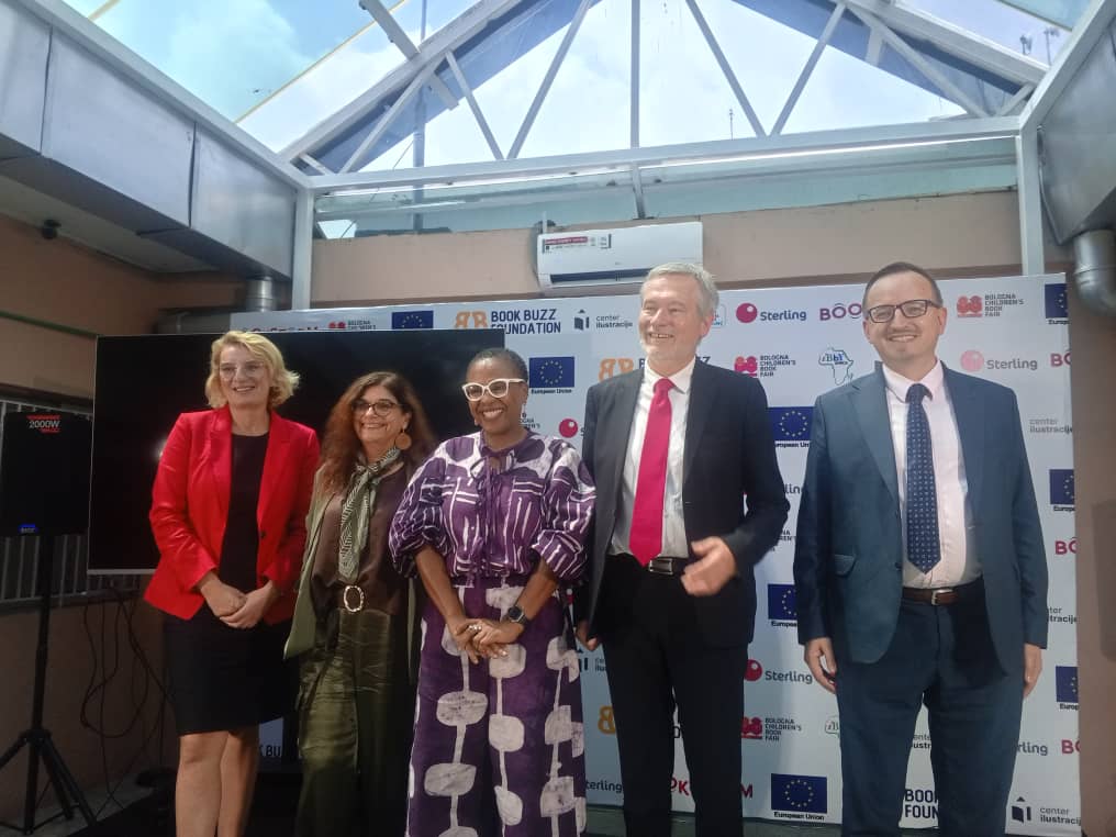 Lola Shoneyin and Gautier Mignot flanked by members of the EU Delegation to Nigeria and West Africa.