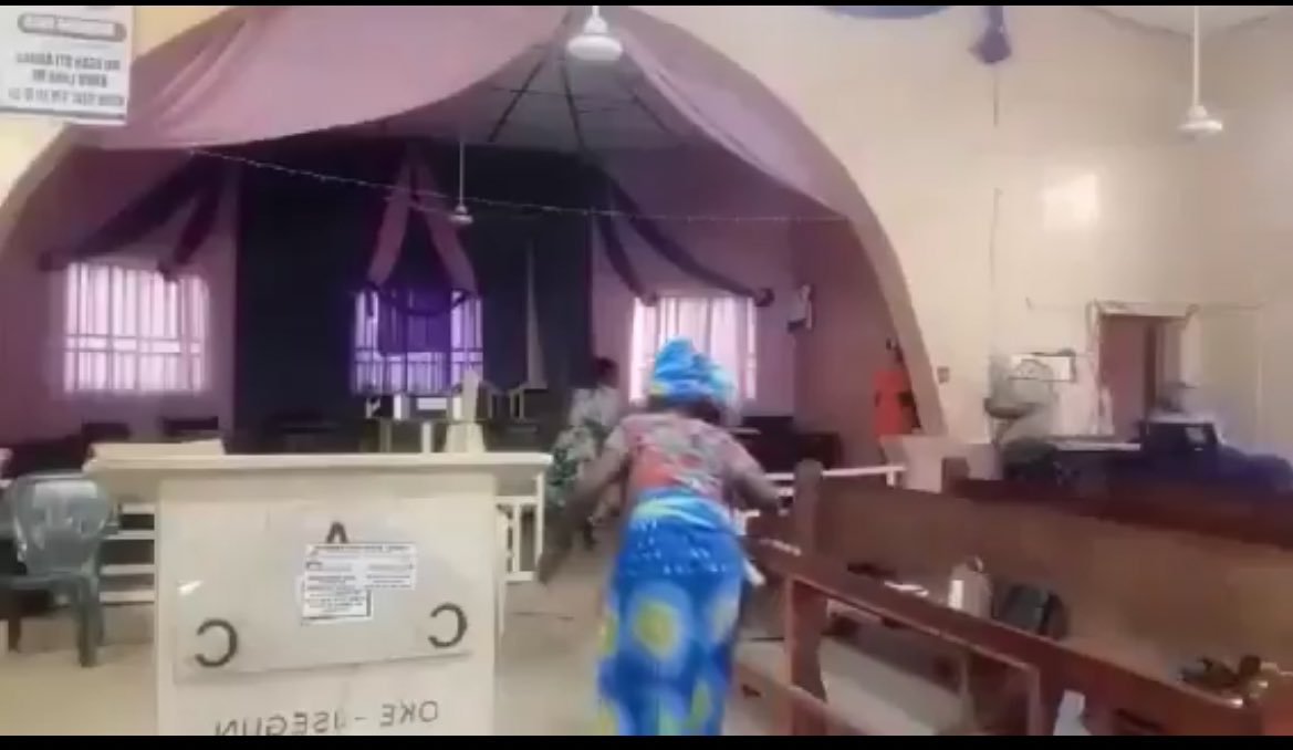 The disturbing, chilling video shows terrorists attack on a branch of CAC during service in Eruku town, Ekiti LG  of Kwara State