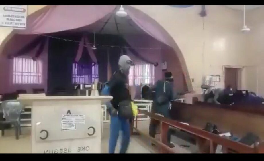 The disturbing, chilling video shows terrorists attack on a branch of CAC during service in Eruku town, Ekiti LG of Kwara State