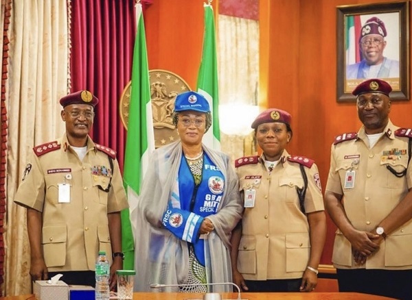 Oluremi Tinubu was decorated when she received the management of the FRSC led by Corps Marshal, Shehu Mohammed in Abuja.