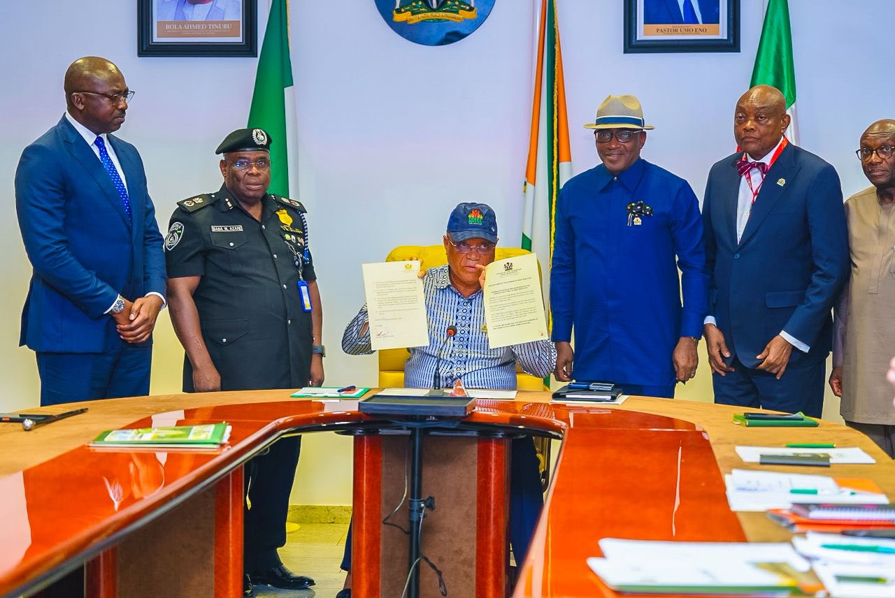 Governor Umo Eno signs executive order banning masquerade activities on the streets and highways of Akwa Ibom State.