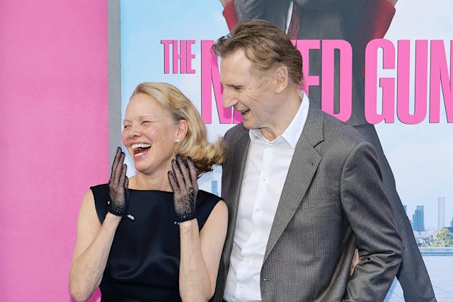 Pamela Anderson reacts to rumors of relationship with Liam Neeson