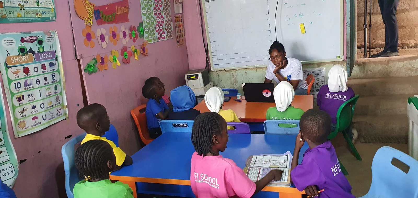 Pupils inside the makeshift school