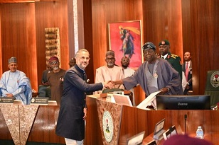 India’s newly appointed High Commissioner to Nigeria, Amb. Abhishek Singh, presenting his Letter of Credence to President Bola Tinubu.