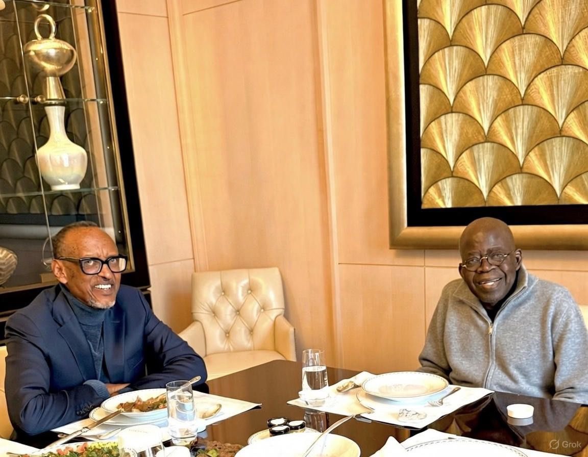 Presidency breaks silence on Tinubu–Kagame Paris meeting photo