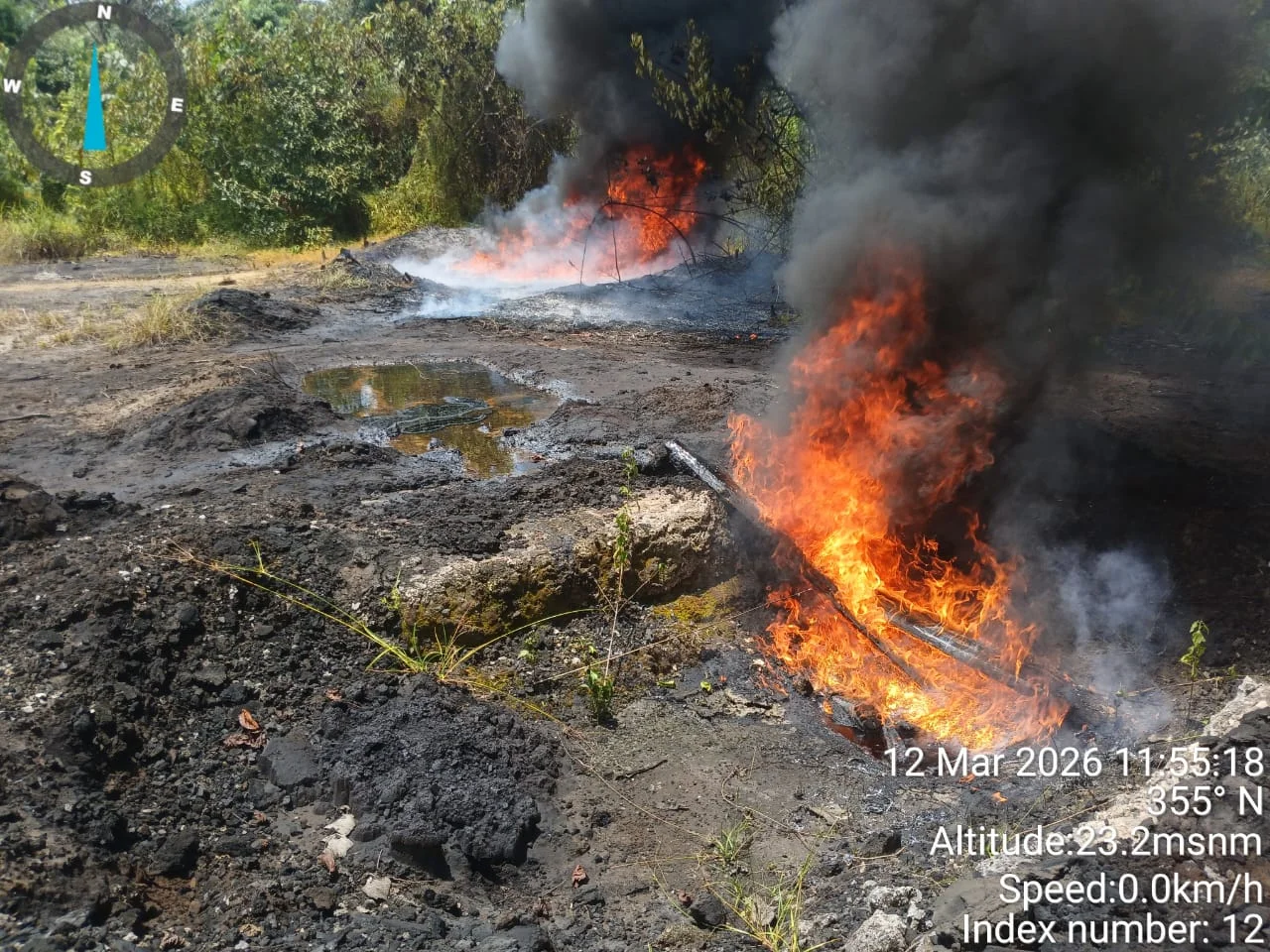 Nigerian Navy destroys illegal crude oil storage site containing about 17,500 litres of suspected stolen crude oil in Bonny area of Rivers