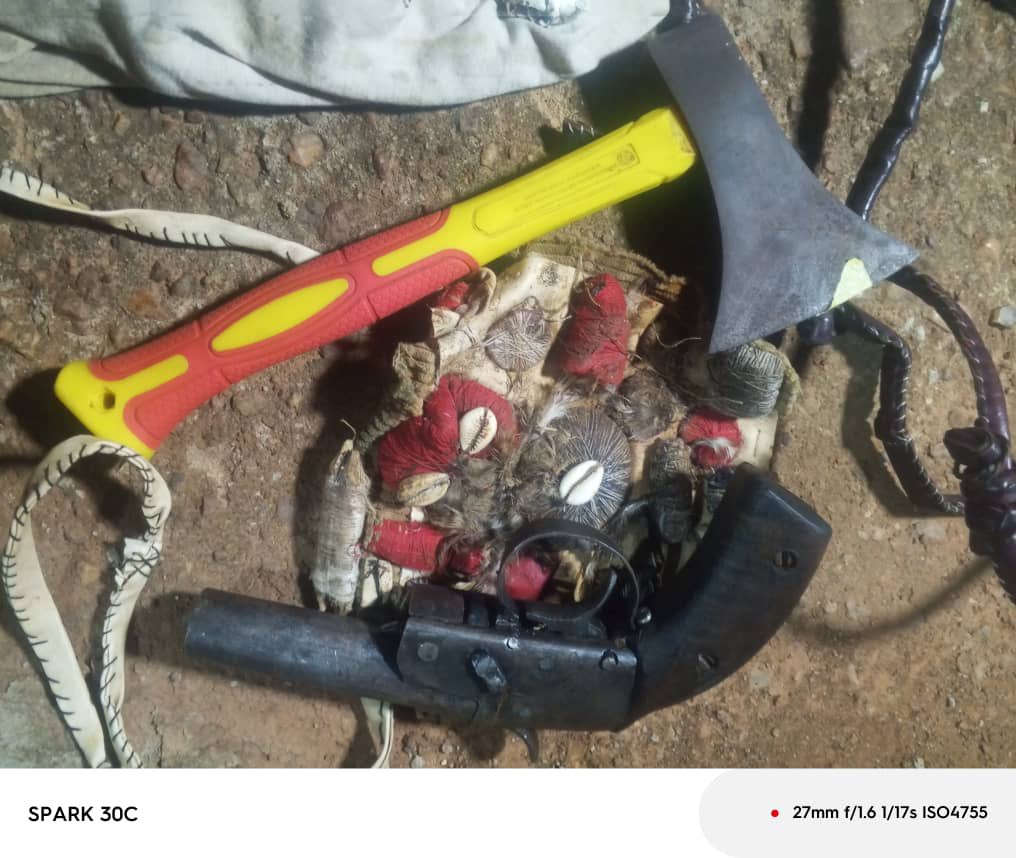 OGUN POLICE ARREST FOUR SUSPECTED CULTISTS FOR ASSAULT, ARMED ROBBERY; RECOVER LOCALLY MADE PISTOL, AXE, CHARMS, AND STOLEN iPHONE IN ILARO