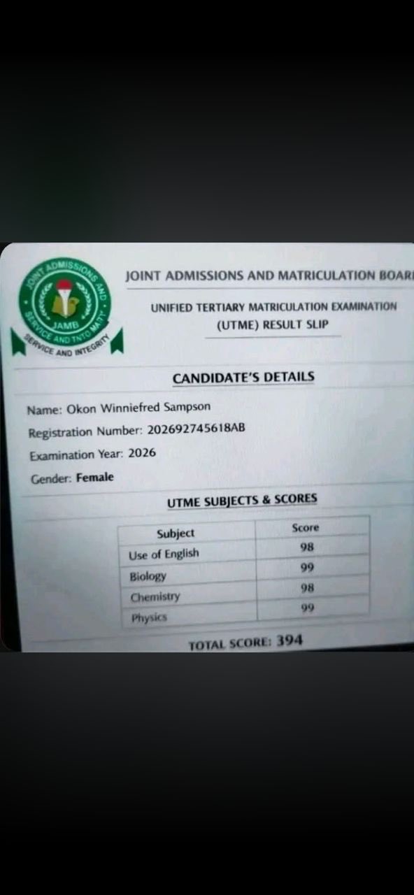 JAMB Rejects Fake 396 UTME Score Attributed to Okon Winnifred Sampson