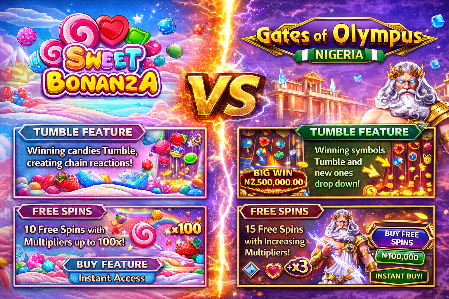 Sweet Bonanza vs Gates of Olympus features and game mechanics